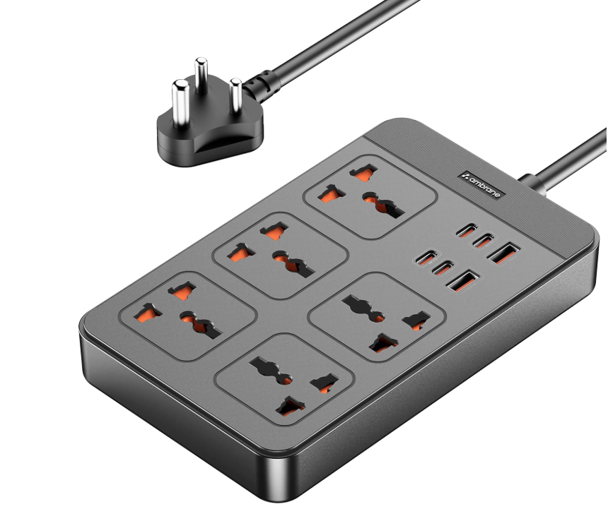 Ambrane Extension Board, 4 Type C, 2 USB, 5 International Power Sockets, 2500W